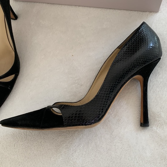 Jimmy Choo black suede watersnake skin pumps - Picture 3 of 17